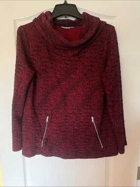croft & barrow Red Marled Cowl Neck Sweater with Zip Pockets